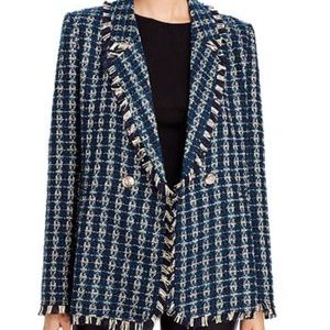 AQUA Plaid Tweed Double Breasted Blazer